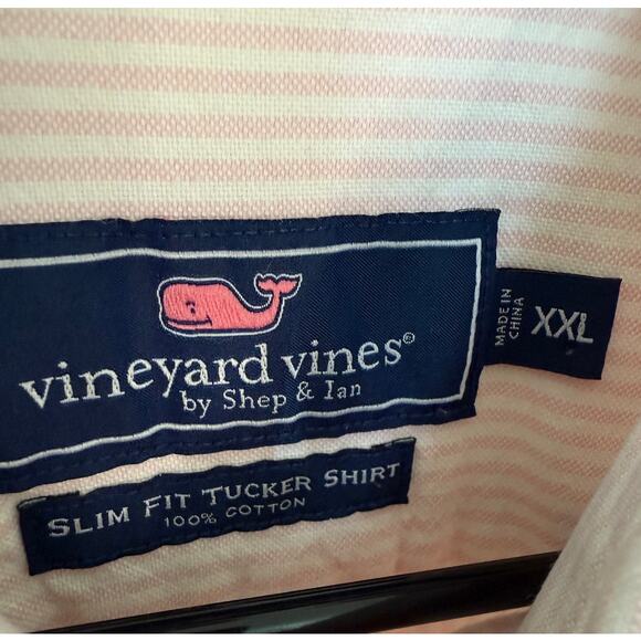 Vineyard Vines Slim Fit Tucker Shirt XXL Pink White Stripe 100% Cotton - Picture 3 of 4